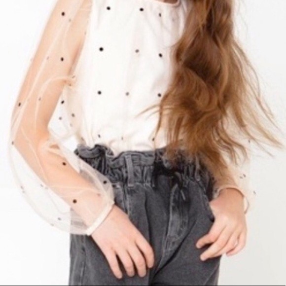 Zara Kids Girls Soft Cream Polka Dot Organza Blouse Size 11-12 Months - Picture 2 of 8